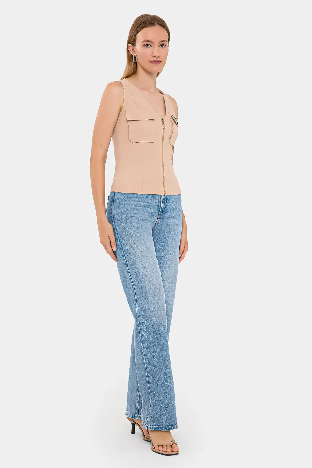 Zippered V-Neck Cropped Waistcoat