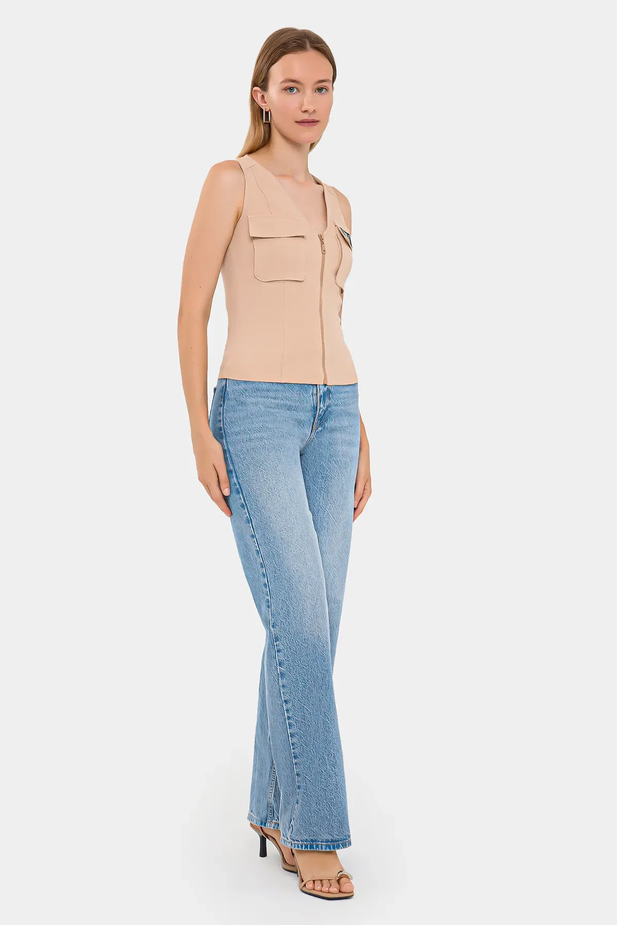 Zippered V-Neck Cropped Waistcoat 2