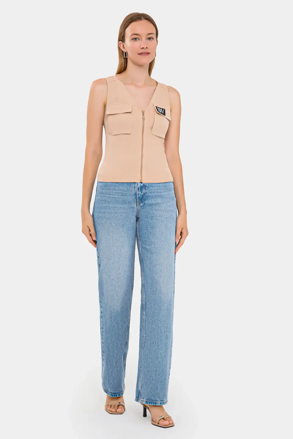 Zippered V-Neck Cropped Waistcoat