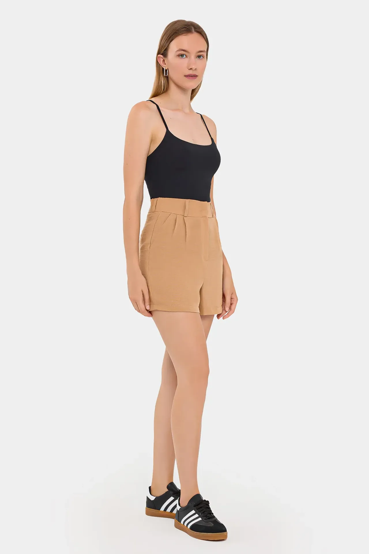 Pleated High-Waist Woven Shorts