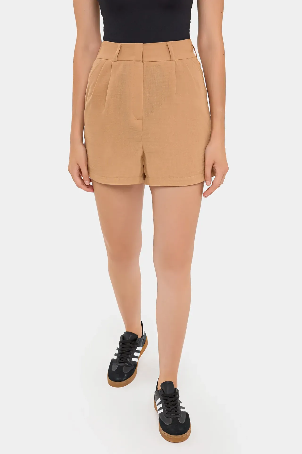 Pleated High-Waist Woven Shorts