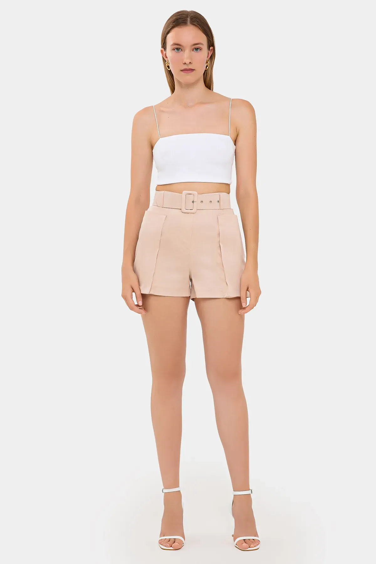 Cotton High-Waist Shorts with Pocket and Belt Detail 3