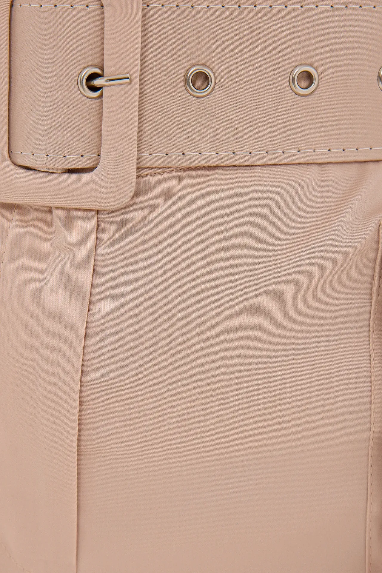 Cotton High-Waist Shorts with Pocket and Belt Detail