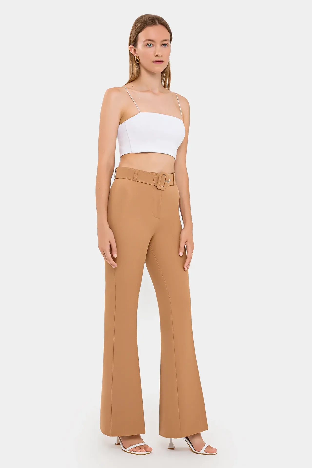 High-Waist Flare Trousers with Belt