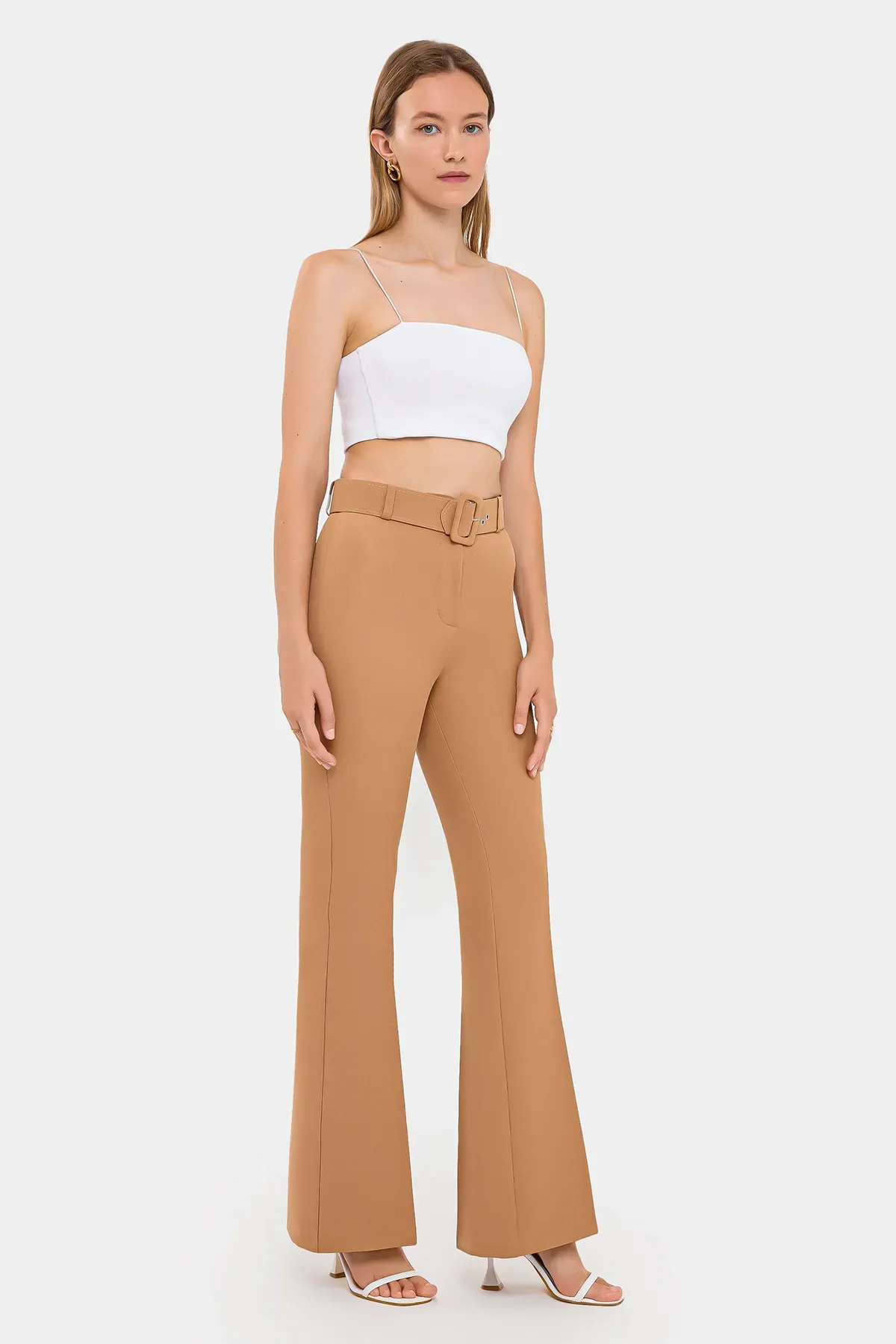 High-Waist Belted Flare Trousers 2