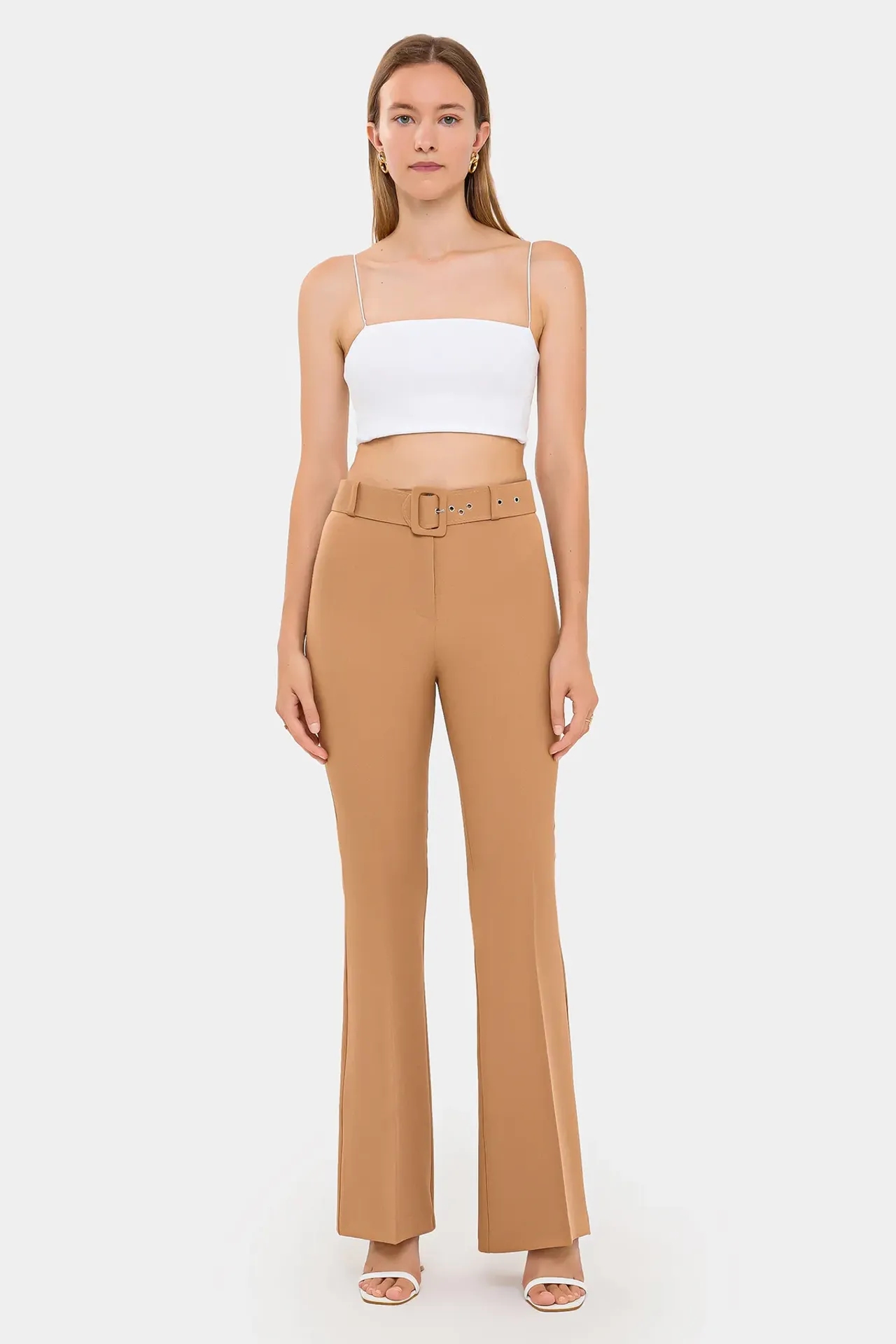 High-Waist Flare Trousers with Belt