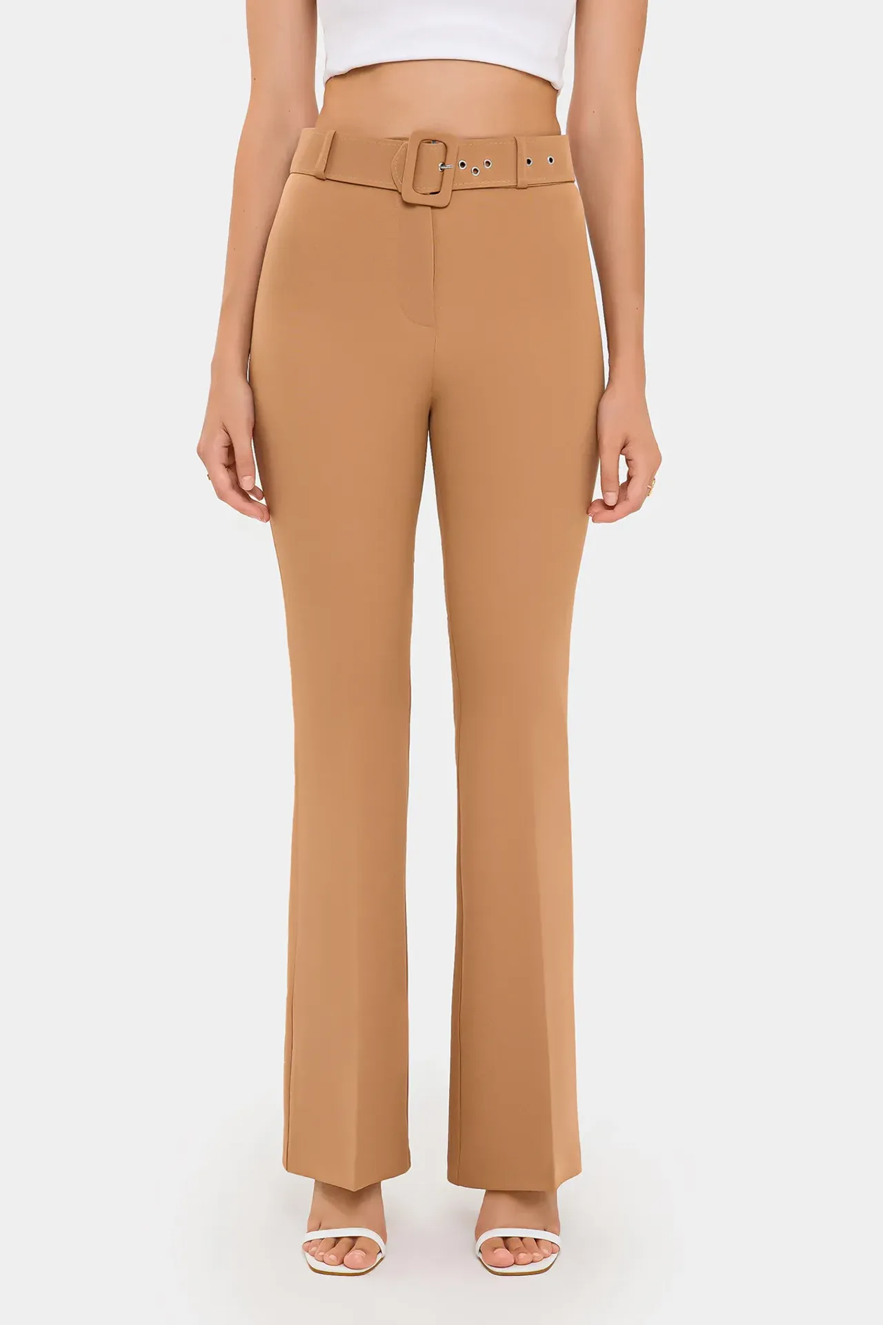 High-Waist Flare Trousers with Belt