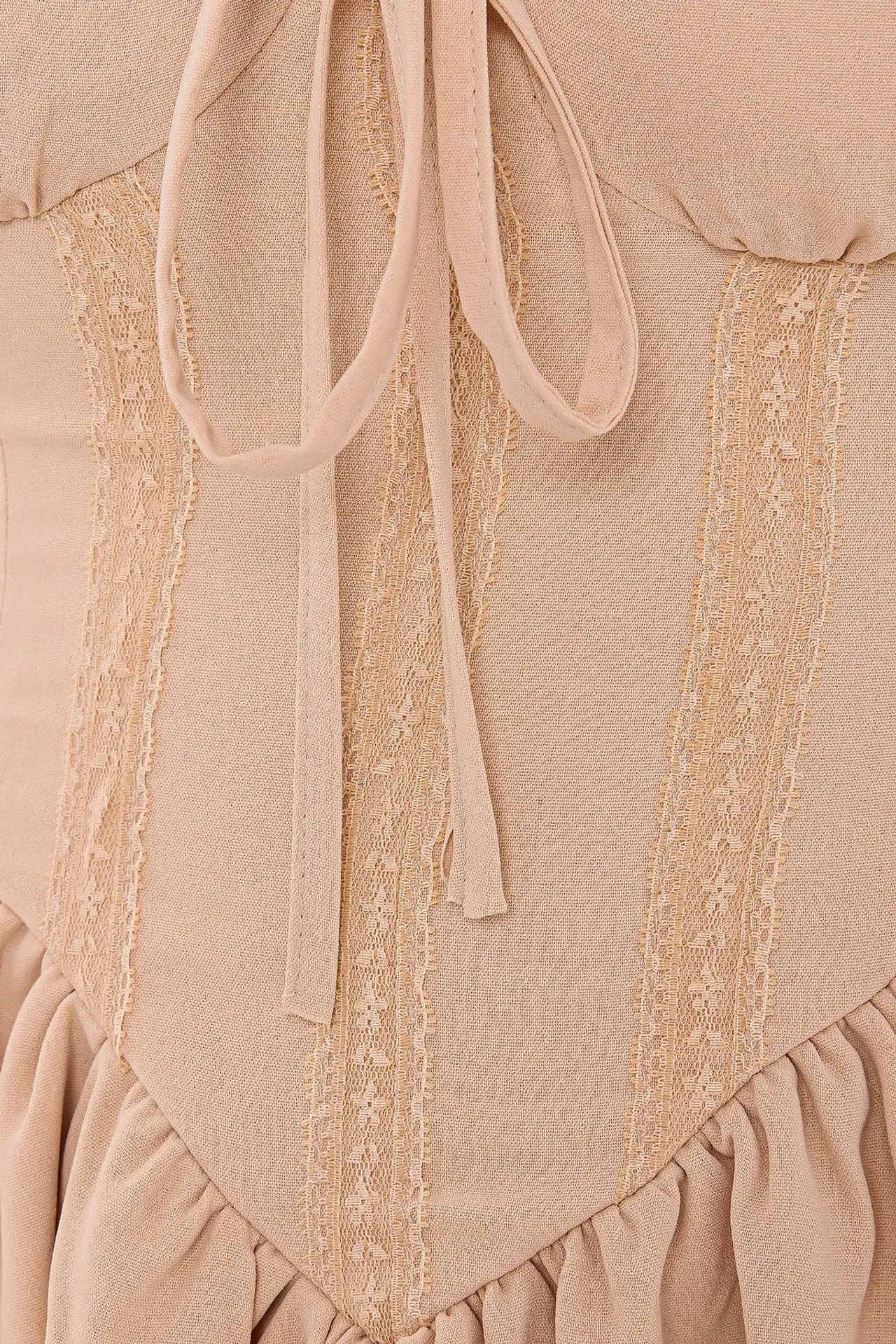 Sweetheart Neck Tie-Front Lace Detail Corset Mini Dress
