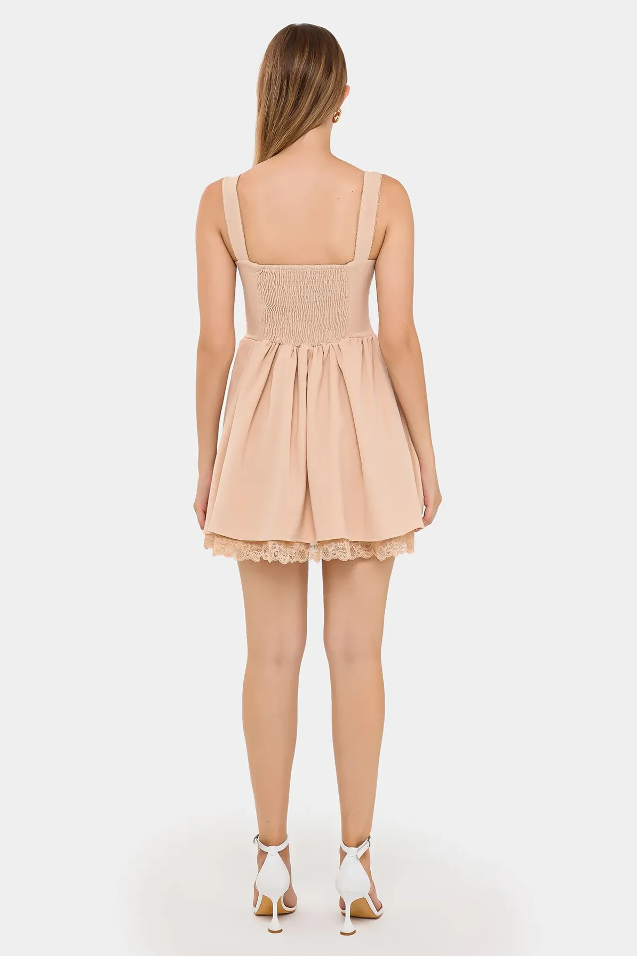 Sweetheart Neck Tie-Front Lace Detail Corset Mini Dress