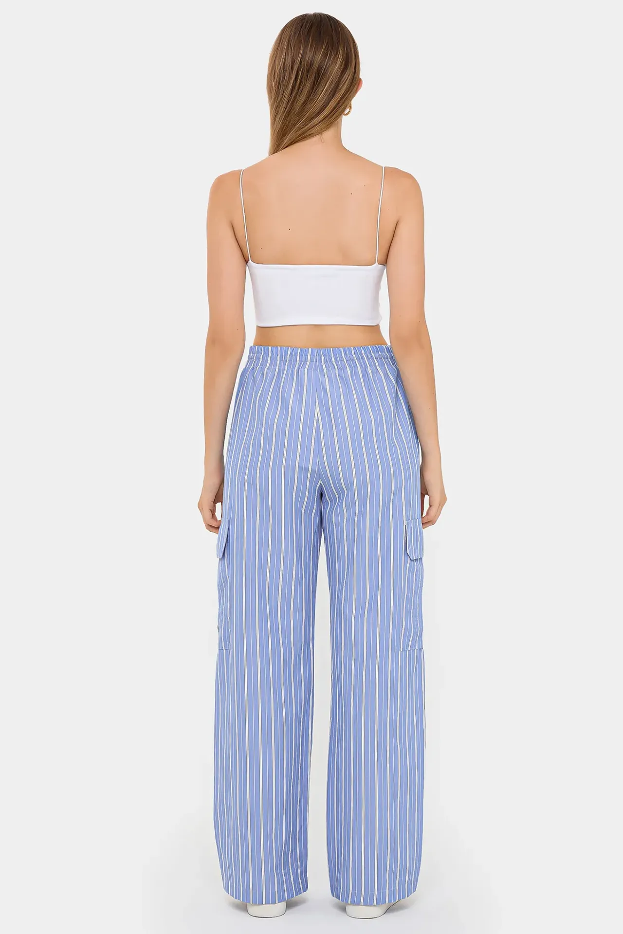Striped High-Waist Wide-Leg Trousers with Lace-Up Detail