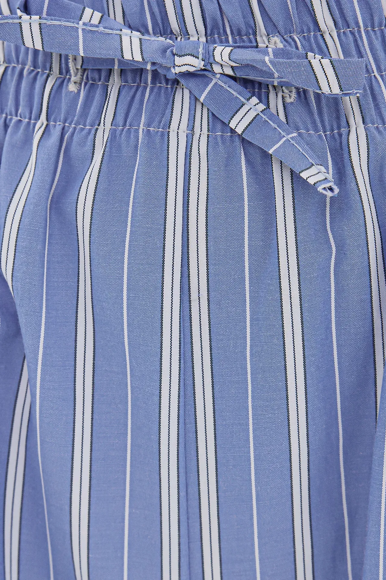 Striped High-Waist Wide-Leg Trousers with Lace-Up Detail