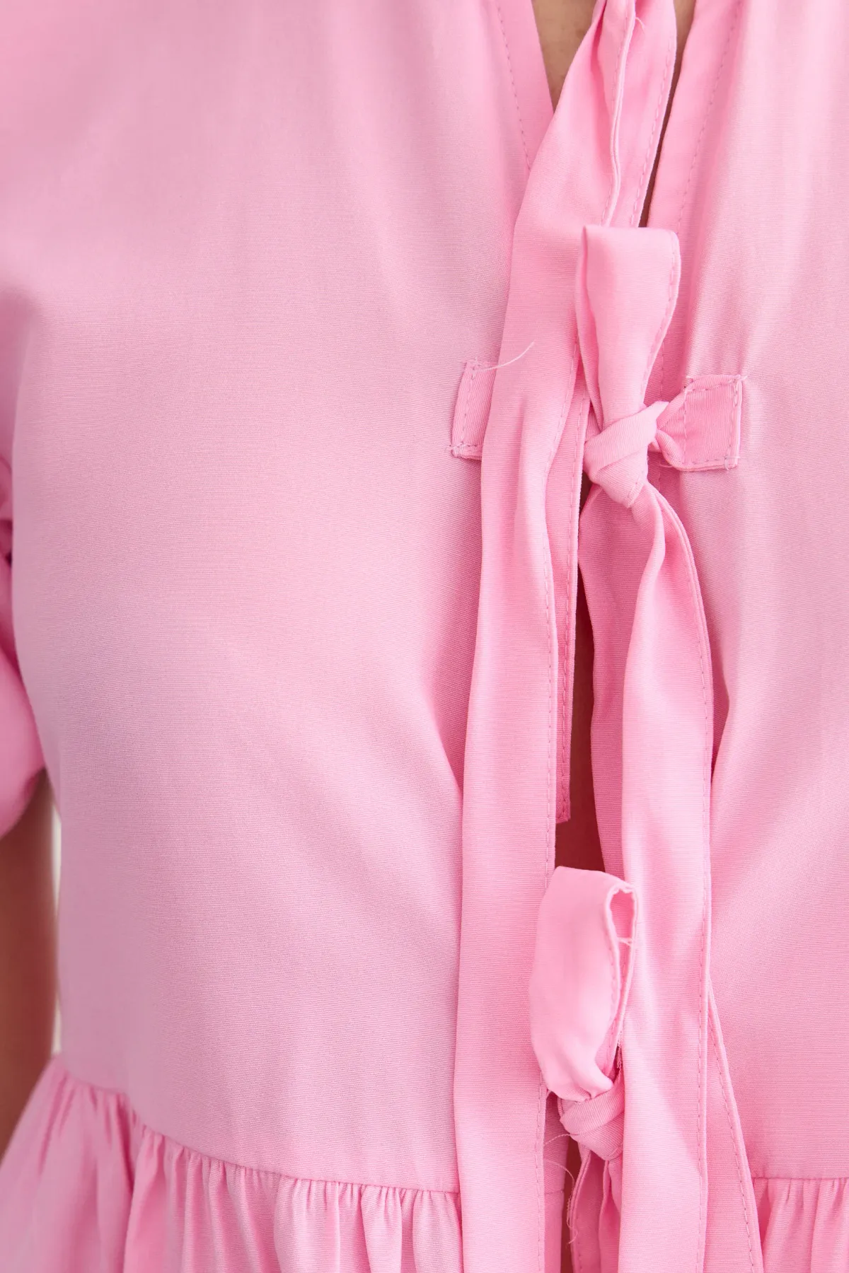 Tie-Up Neck Blouse with Puff Sleeves 5
