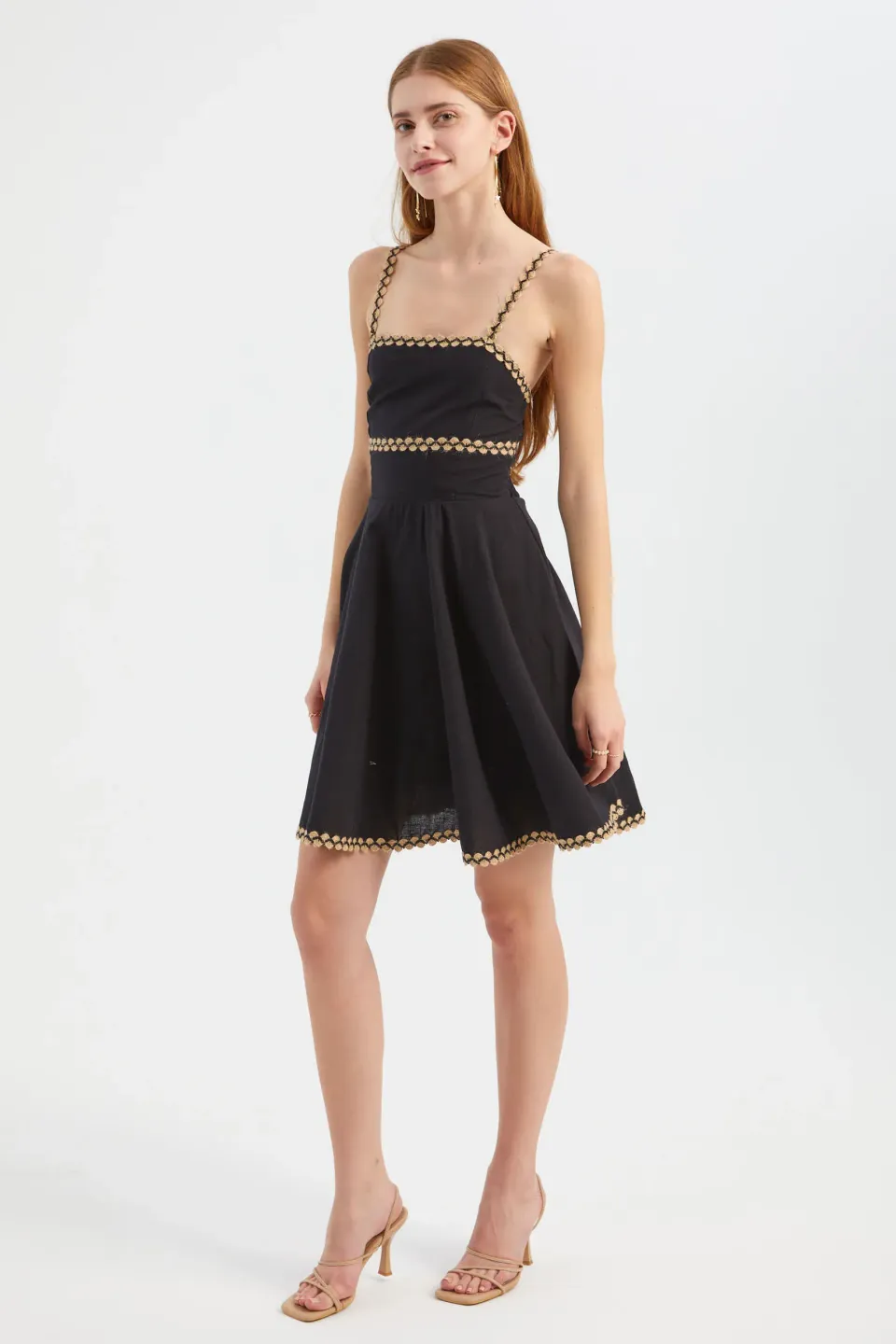 Square Neck Spaghetti Strap Mini A-line Dress