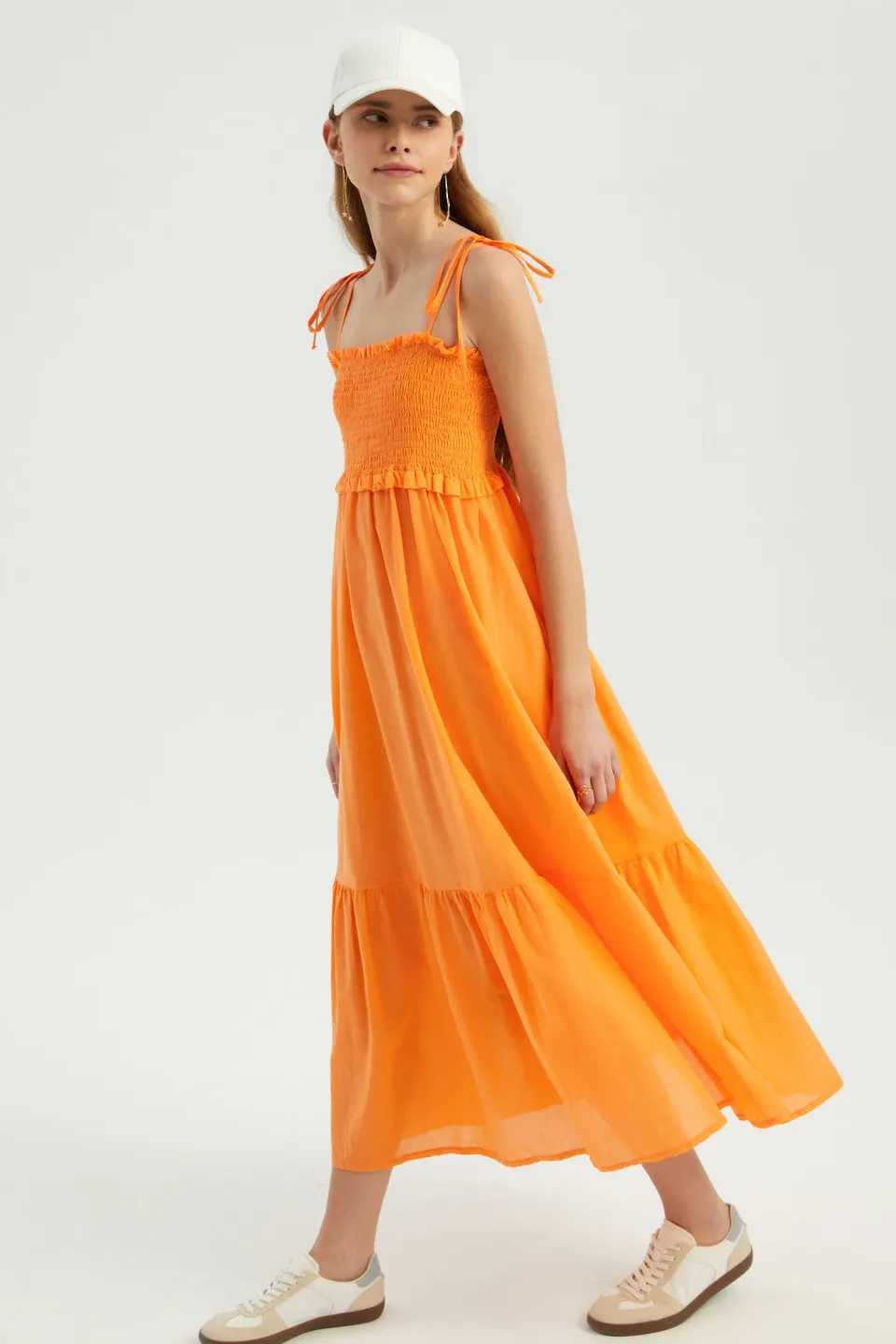 Square Neck Tiered Maxi Dress with a Tie Strap