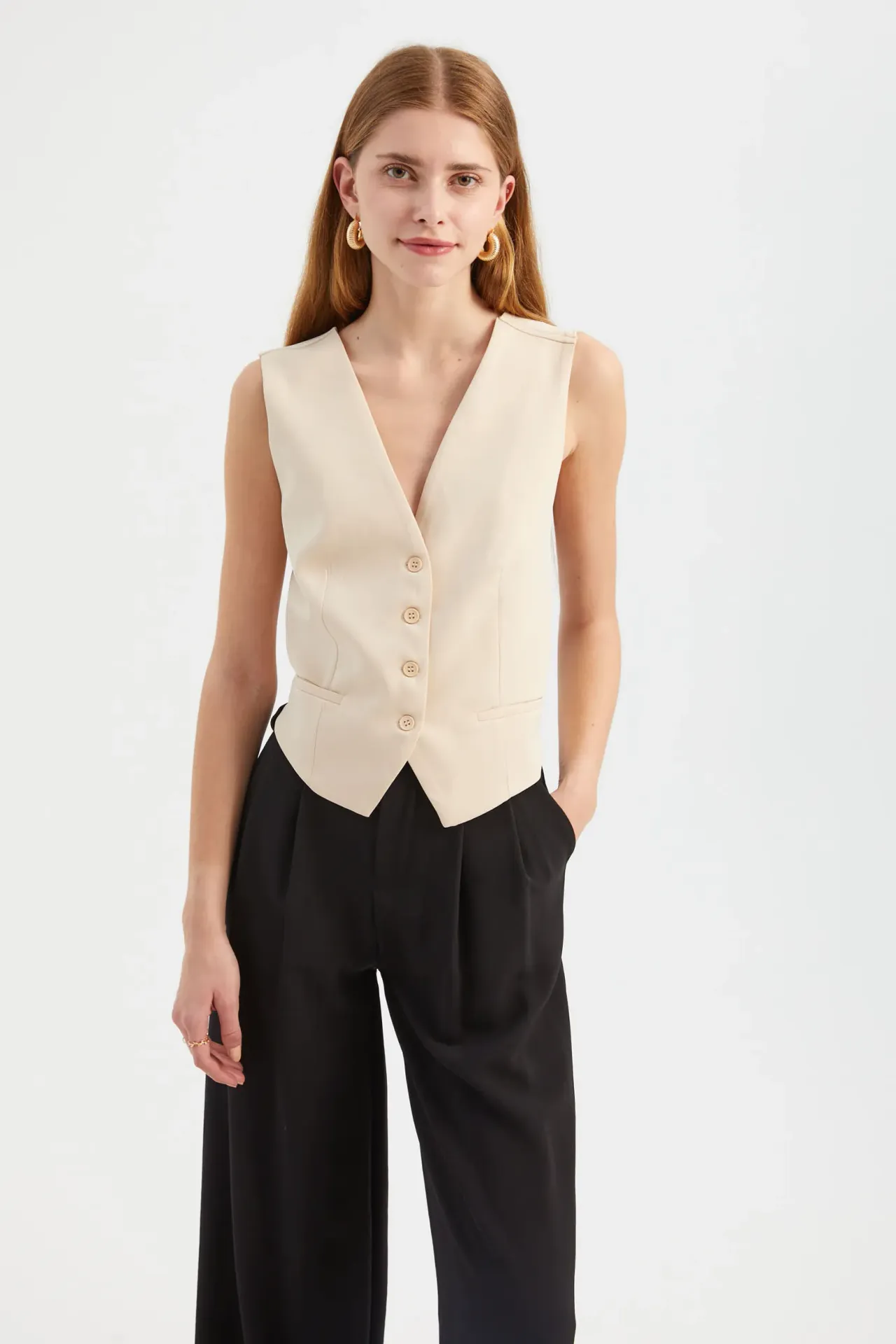 V Neck Buttoned Cross Back Waistcoat