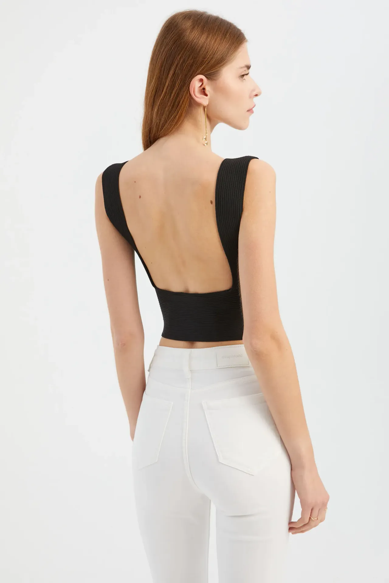 V Neck Knitted Ribbed Crop Top