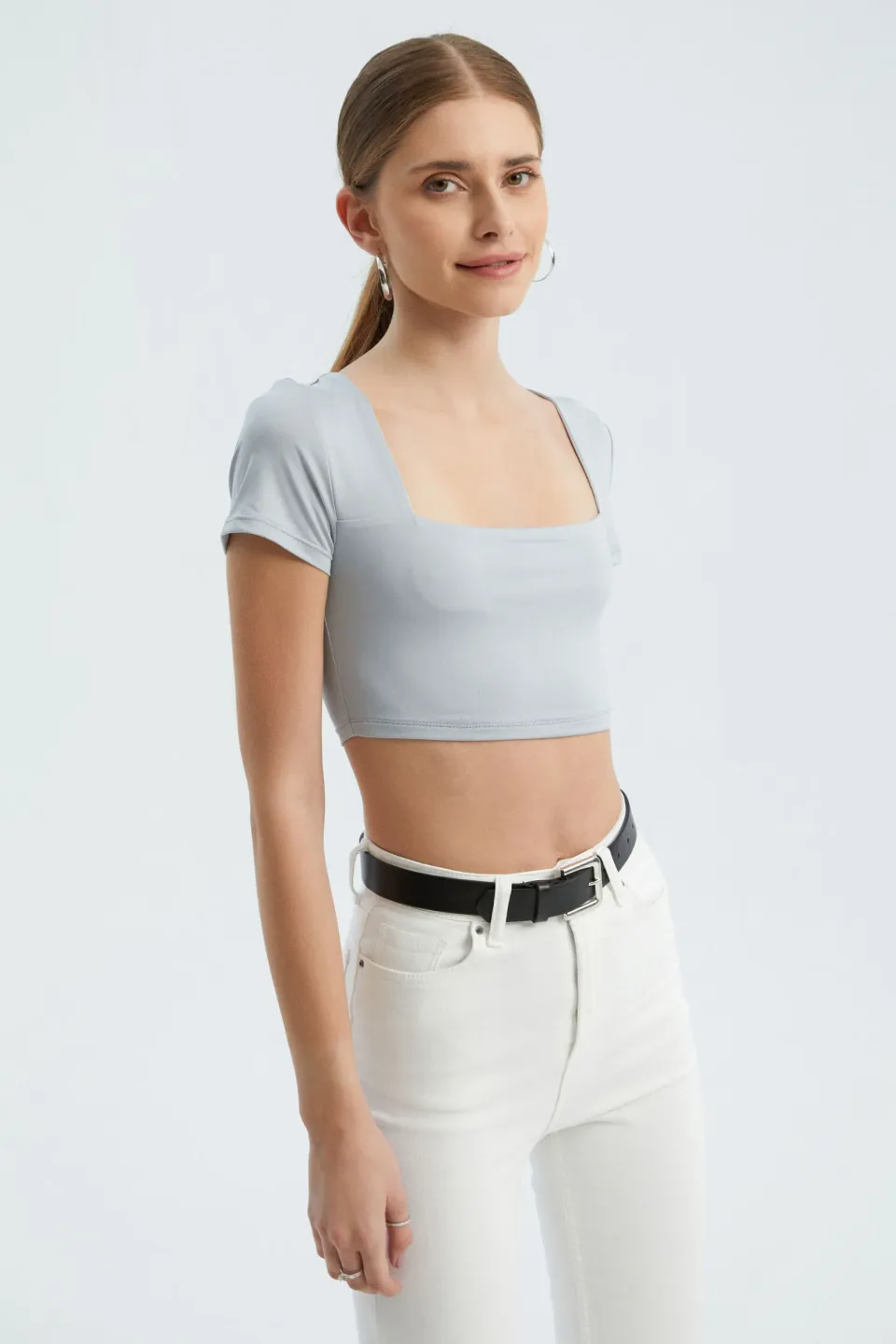 Square Neck Basic Crop Top