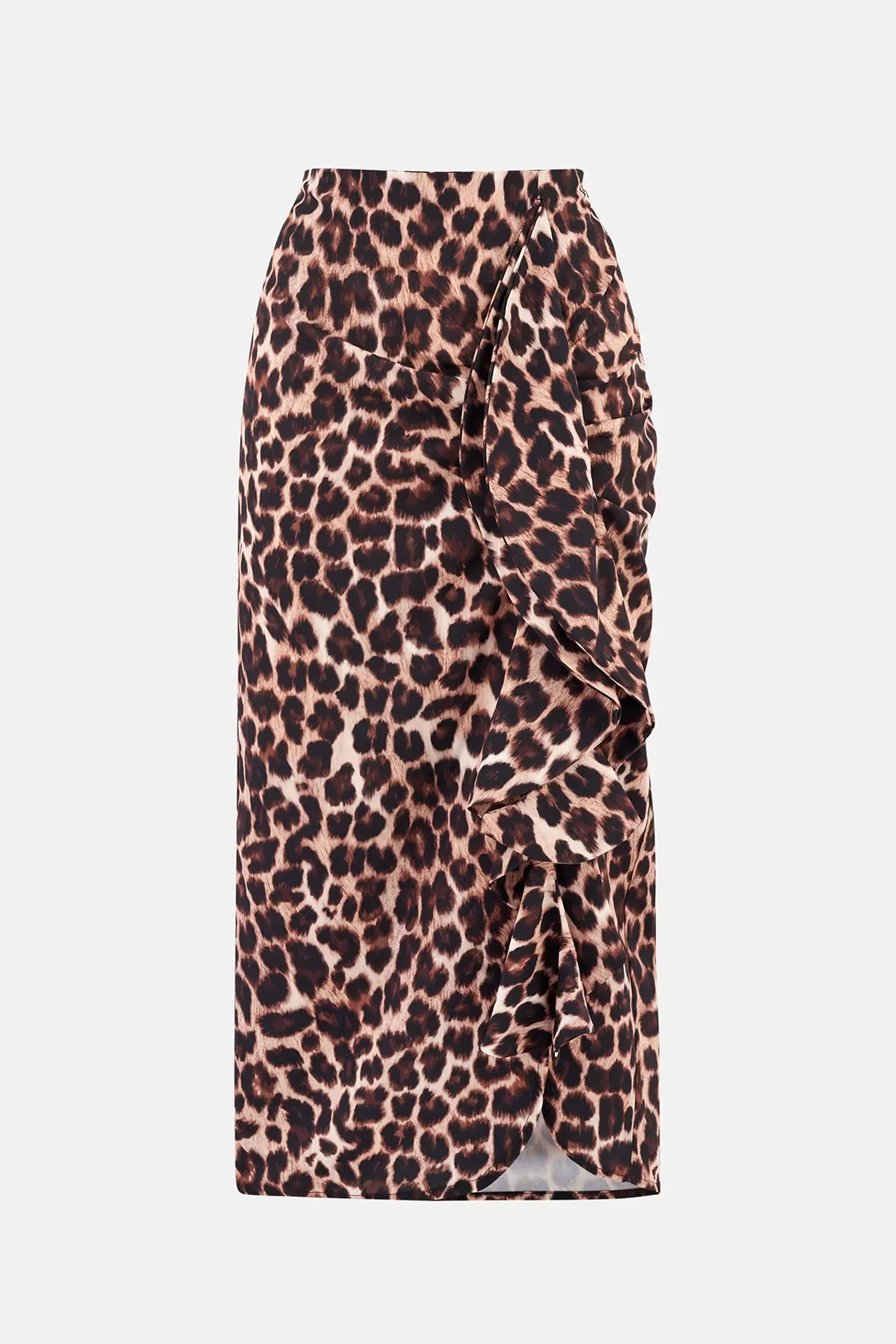 Animal-Printed Frilled Midi Skirt