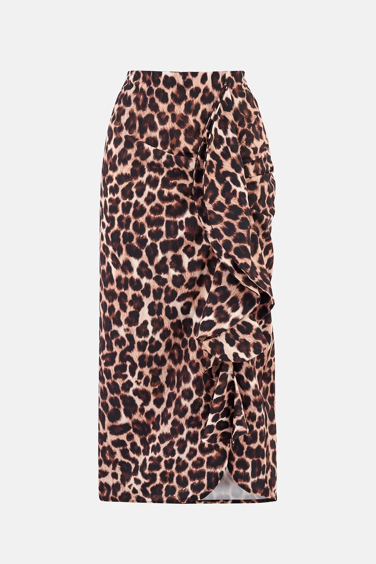 Animal-Printed Frilled Midi Skirt 2