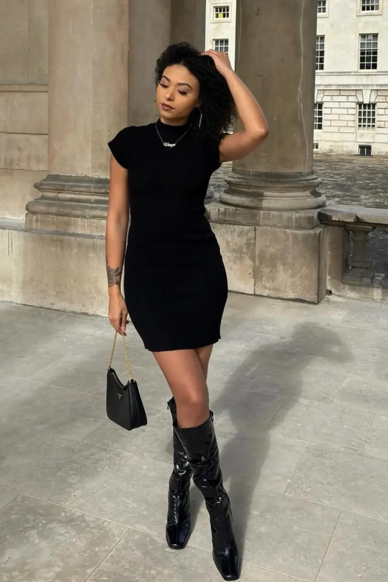 Knitted High Neck Midi Casual Dress