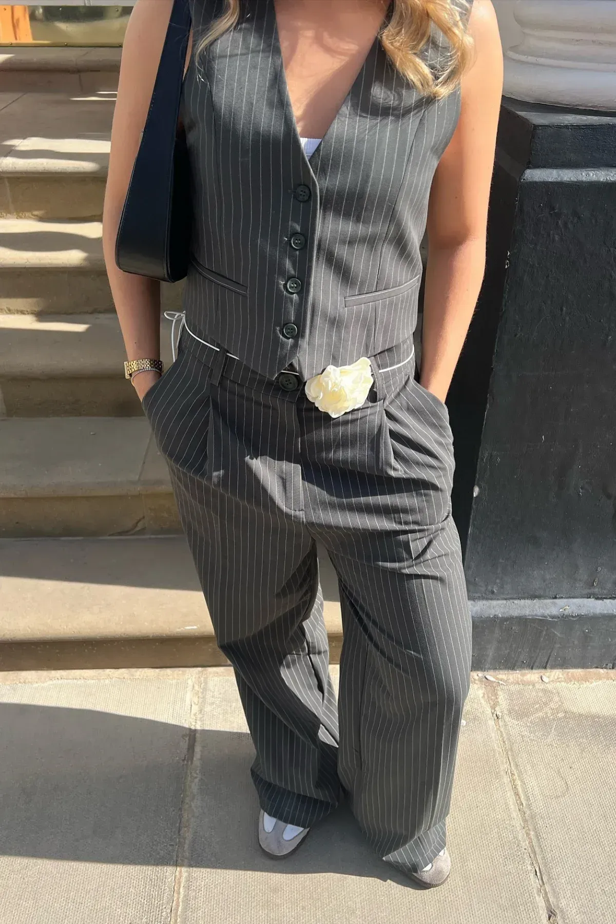 Striped V Neck Buttoned Waistcoat 1