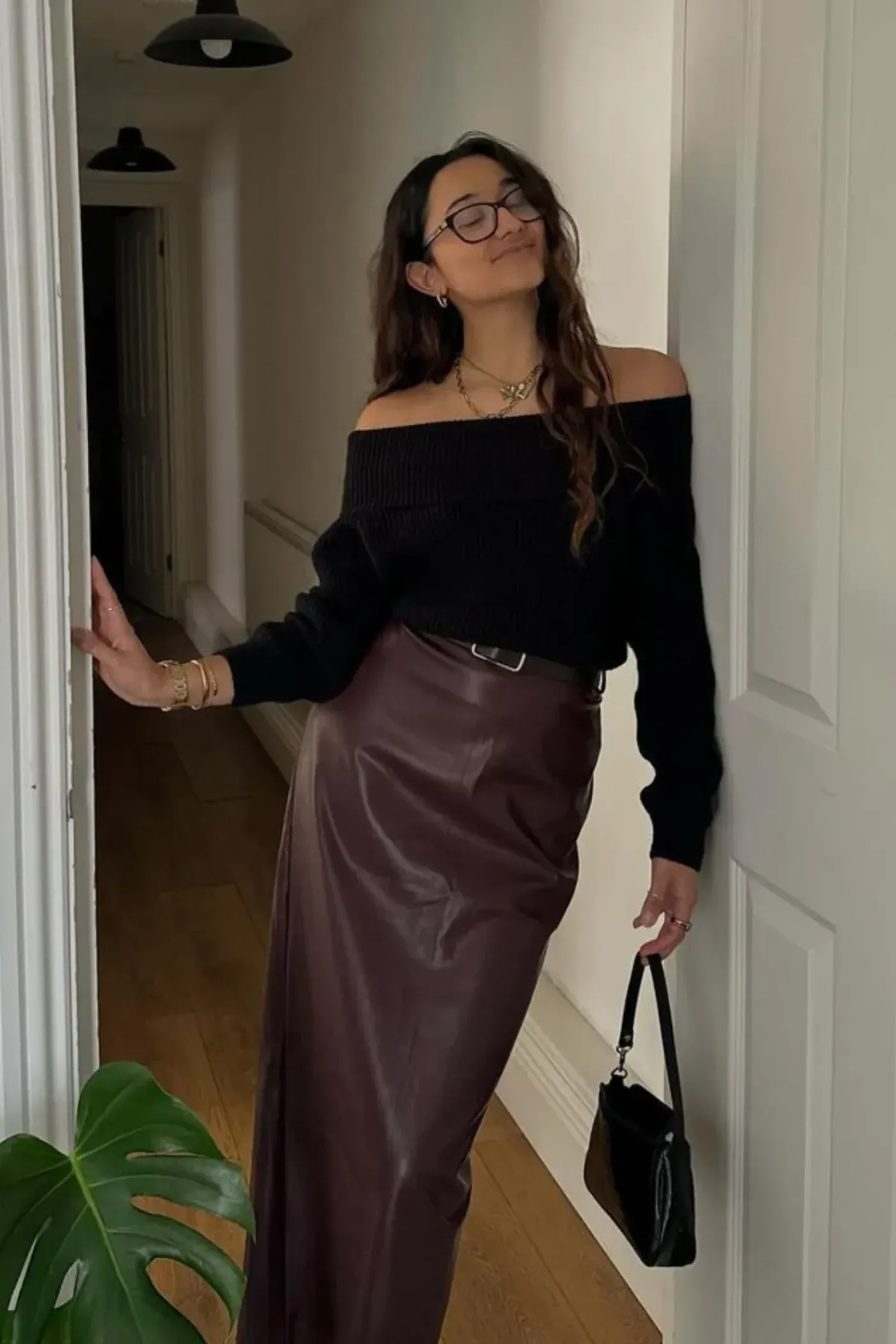 Faux Leather Mid Rise Maxi Skirt with a Belt