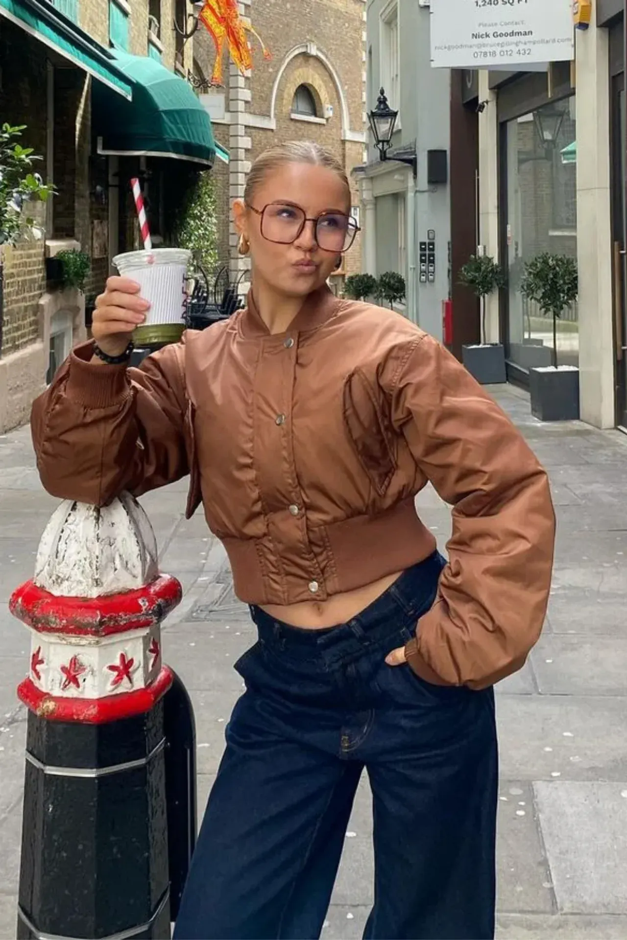 Pocket Cropped Bomber Jacket with a Ruched Back