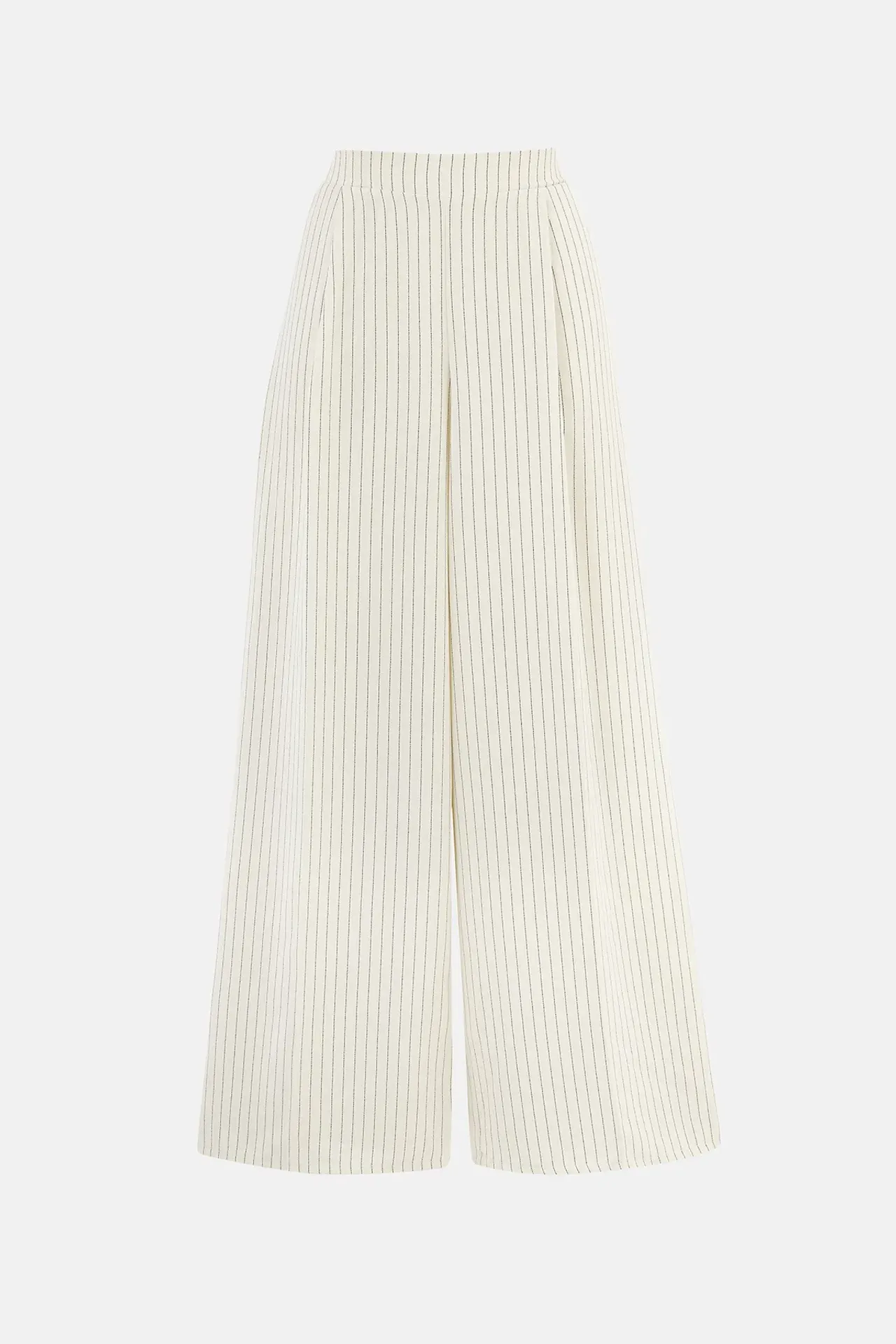 Wide-Leg Striped Pleated Pants