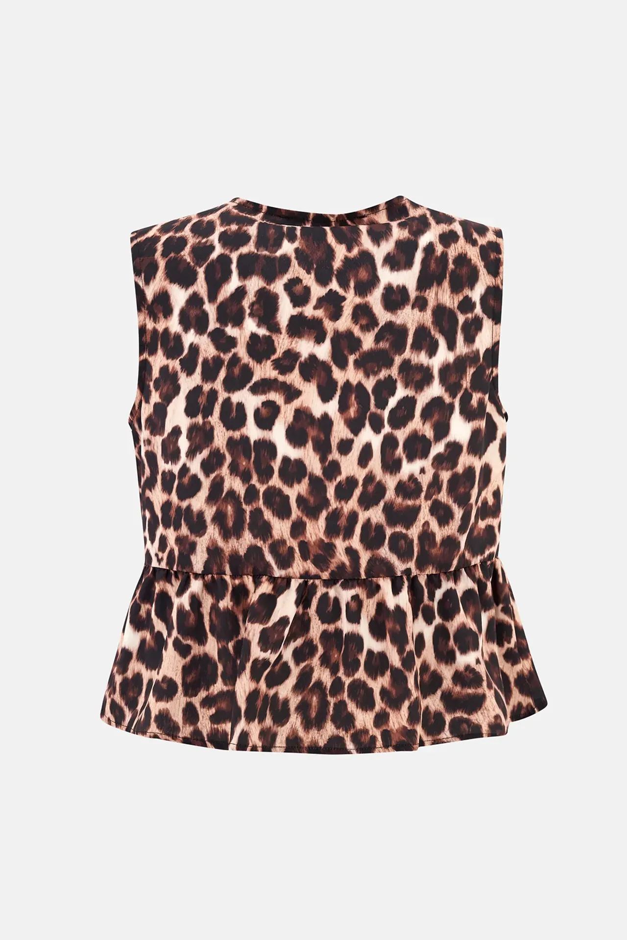 Sleeveless Animal Print Blouse with Round Neck and Lace-up Detail