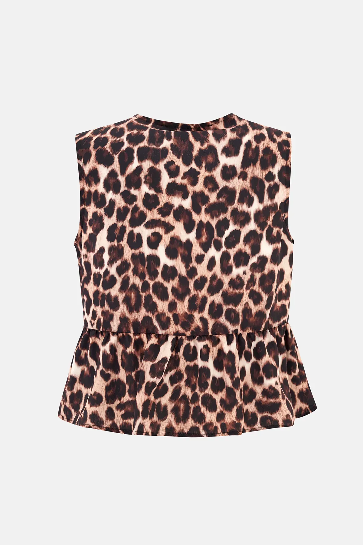 Sleeveless Animal Print Blouse with Round Neck and Lace-up Detail 4