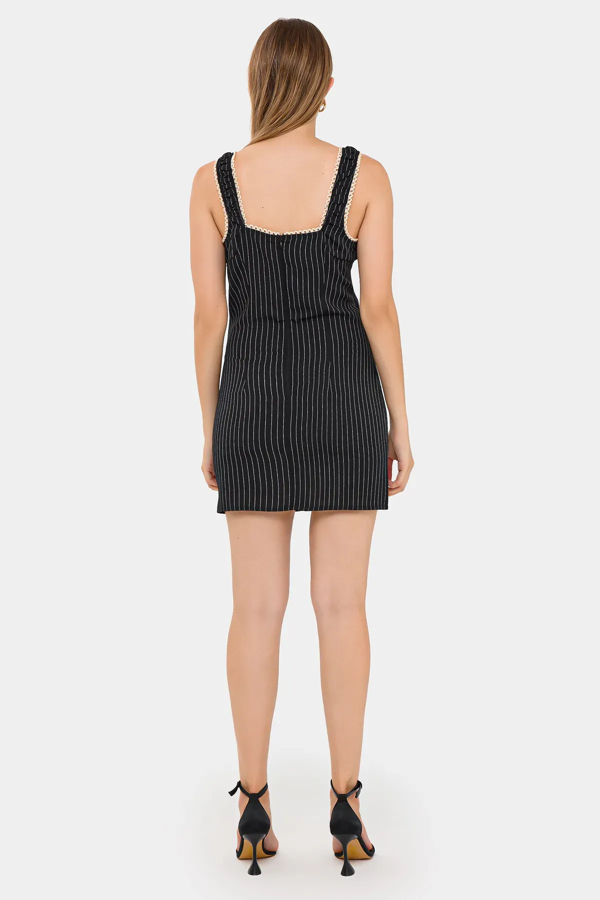 Sleeveless Striped Mini Dress with Bow Detail and Slit 4