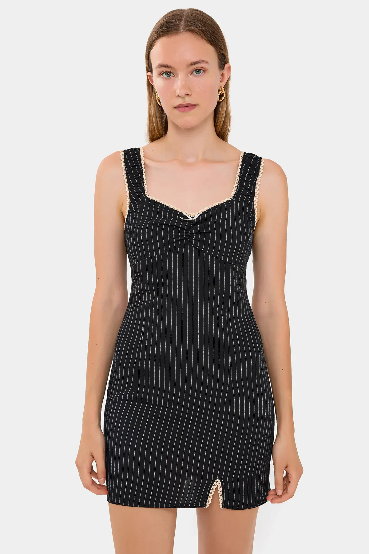 Sleeveless Striped Mini Dress with Bow Detail and Slit 2