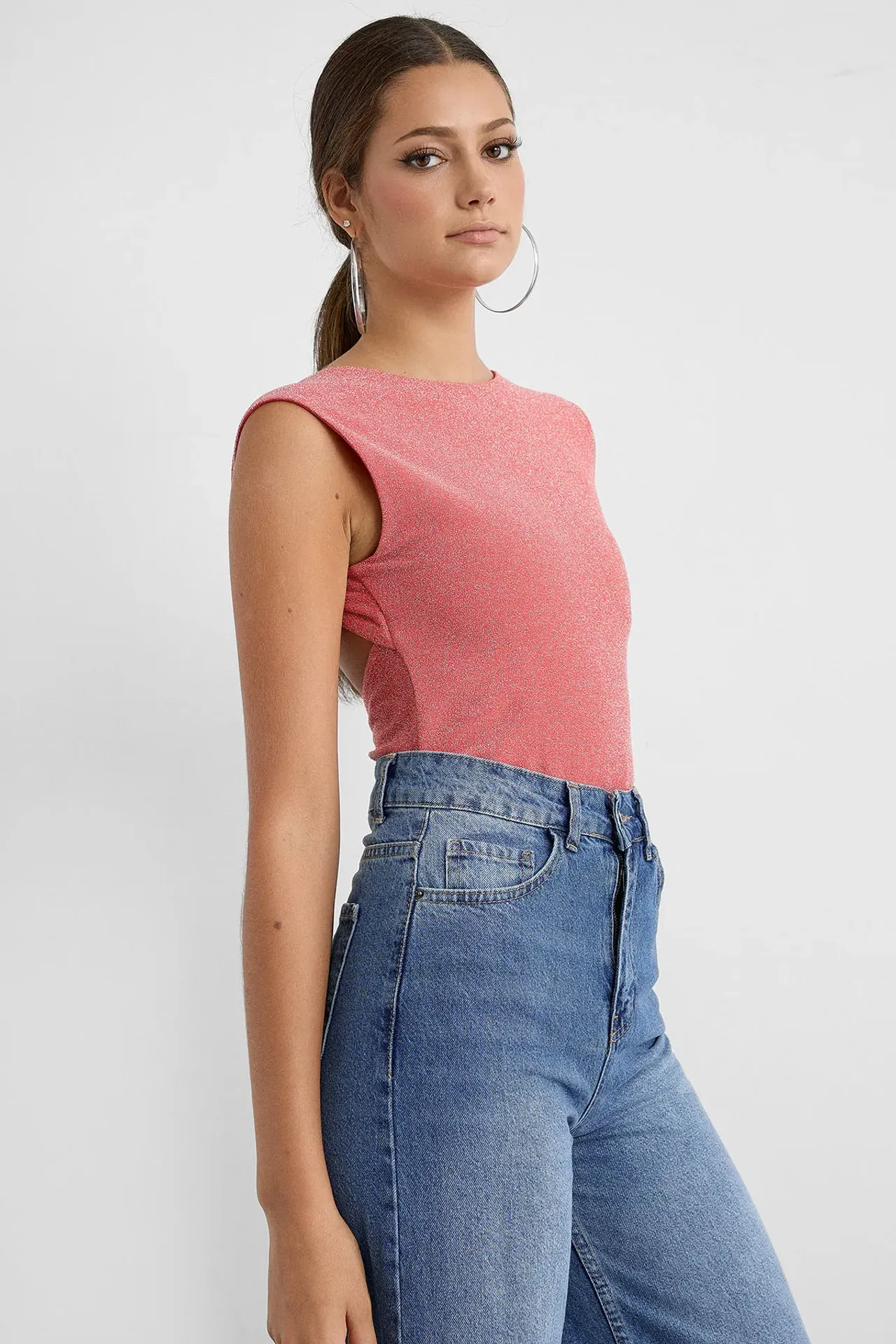 Lurex Open-Back Blouse