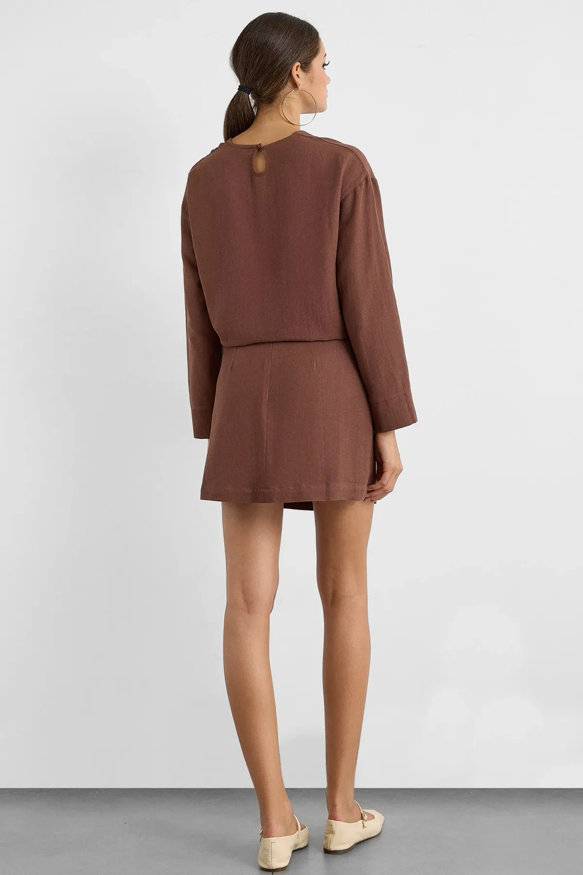Linen Blend Chocolate Brown Skirt  2