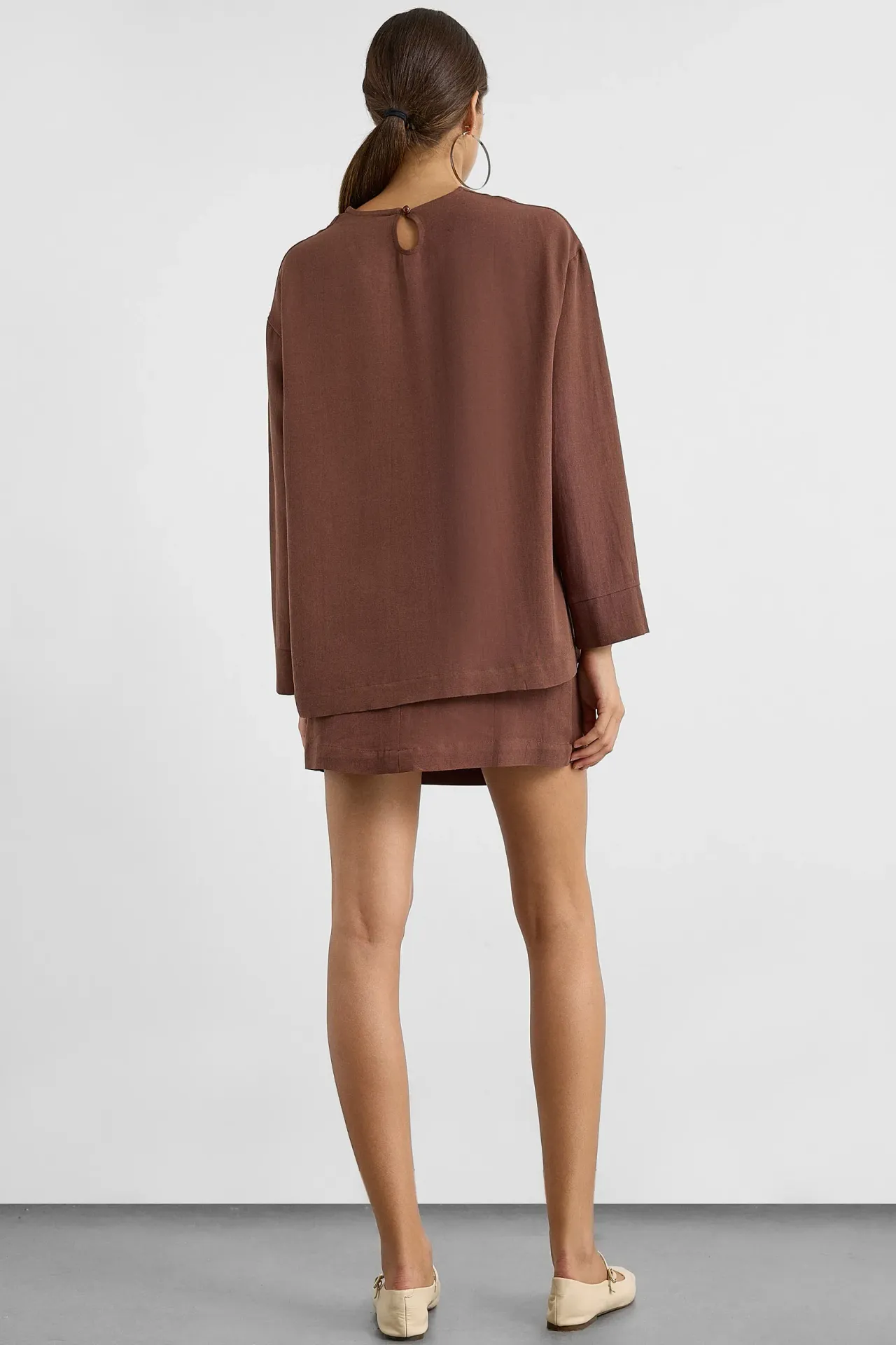 Linen Blend Chocolate Brown Top 