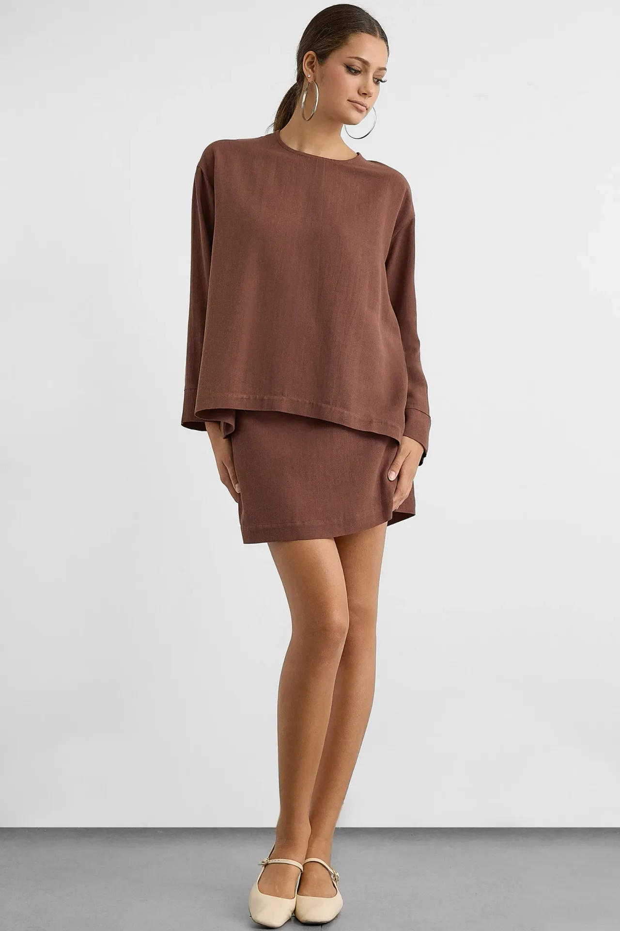 Linen Blend Chocolate Brown Top 
