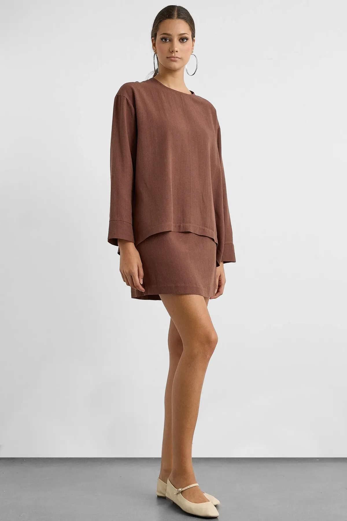 Linen Blend Chocolate Brown Top  3