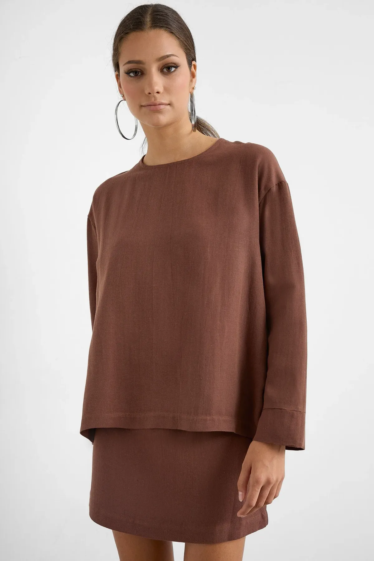 Linen Blend Chocolate Brown Top  6