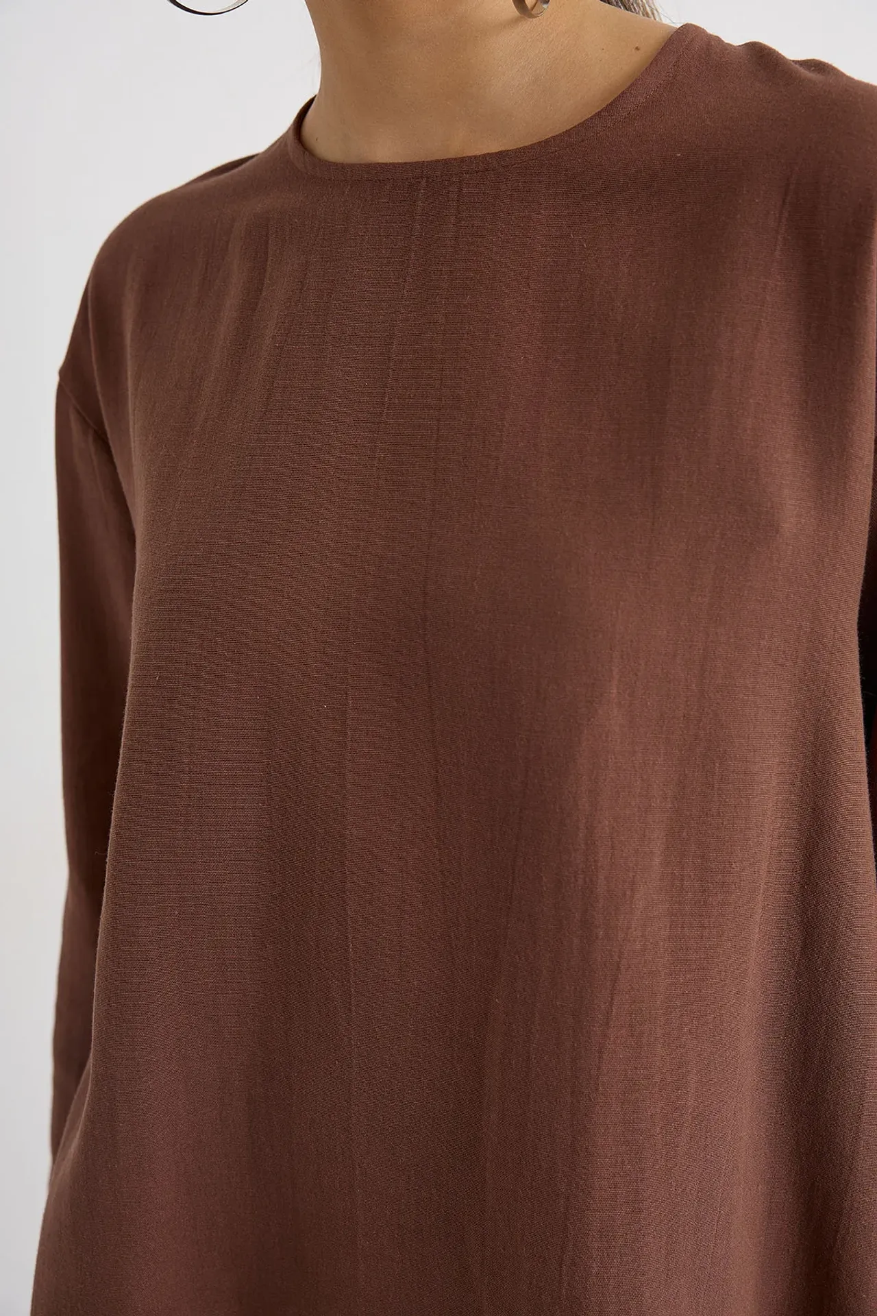 Linen Blend Chocolate Brown Top 