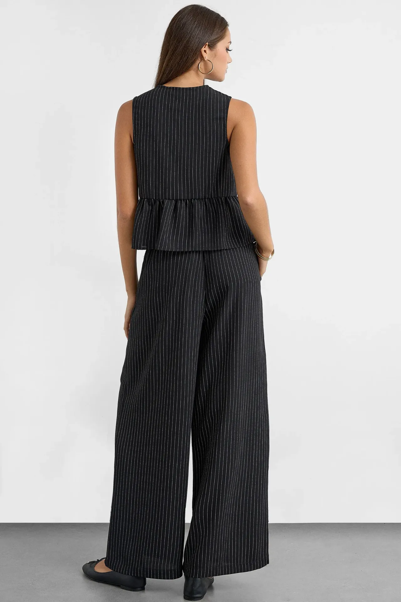 Wide-Leg Striped Pleated Pants