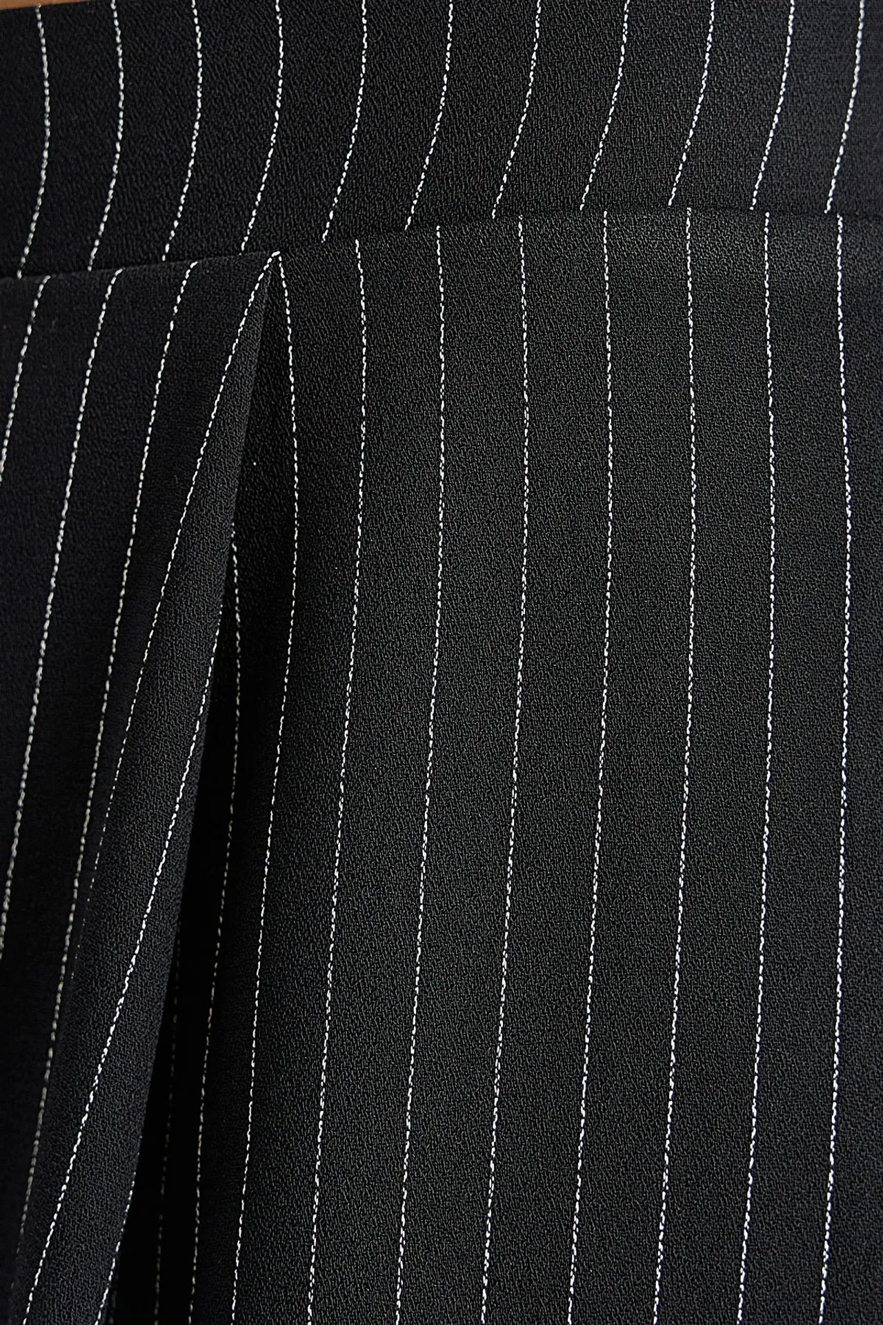 Wide-Leg Striped Pleated Pants