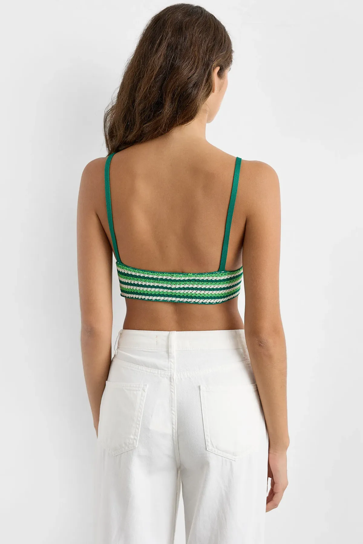 Şeritli V Yaka Örme Kroşe Crop Top 4
