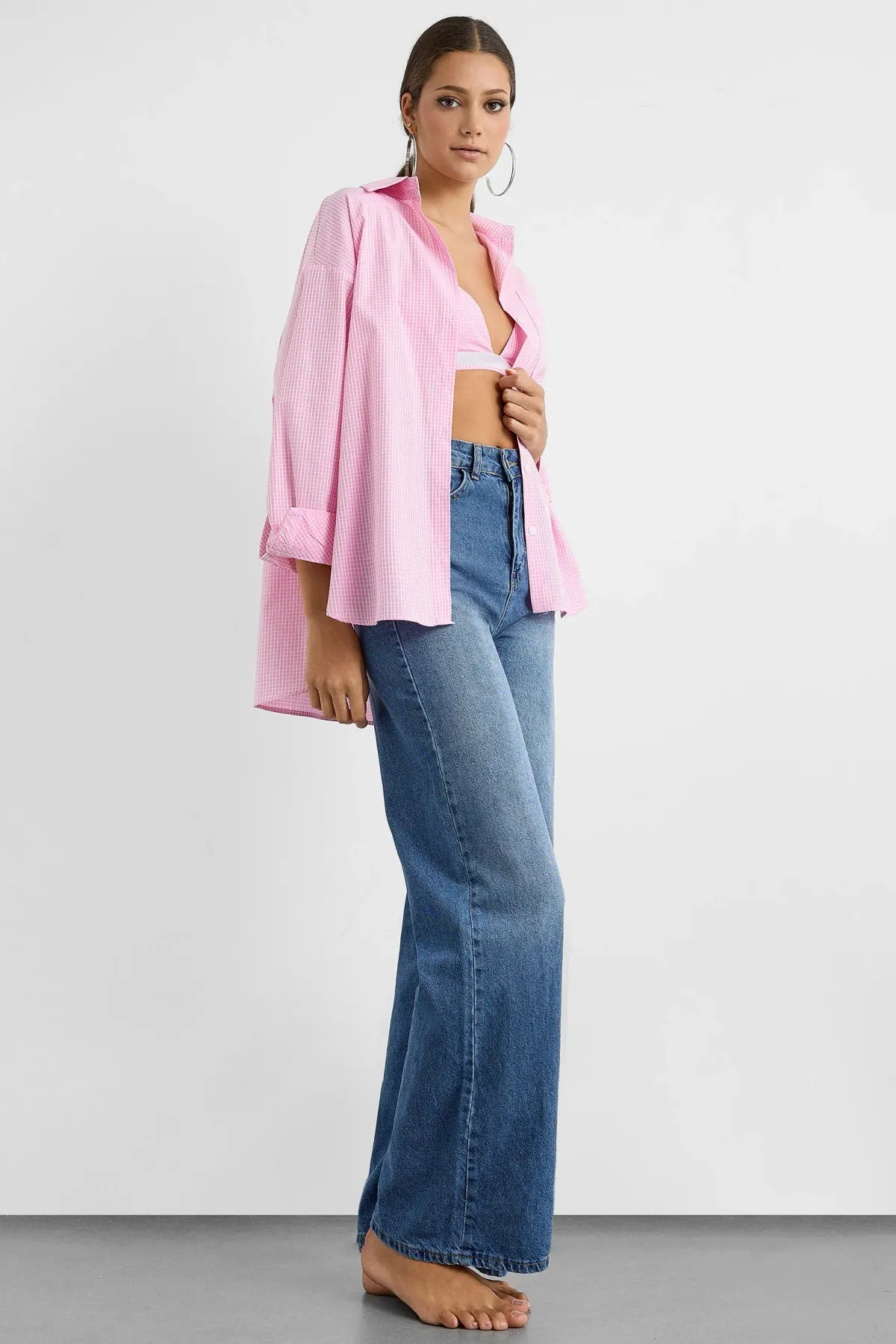 Oversized Checked Two-Piece Coord Set with Shirt Collar 3