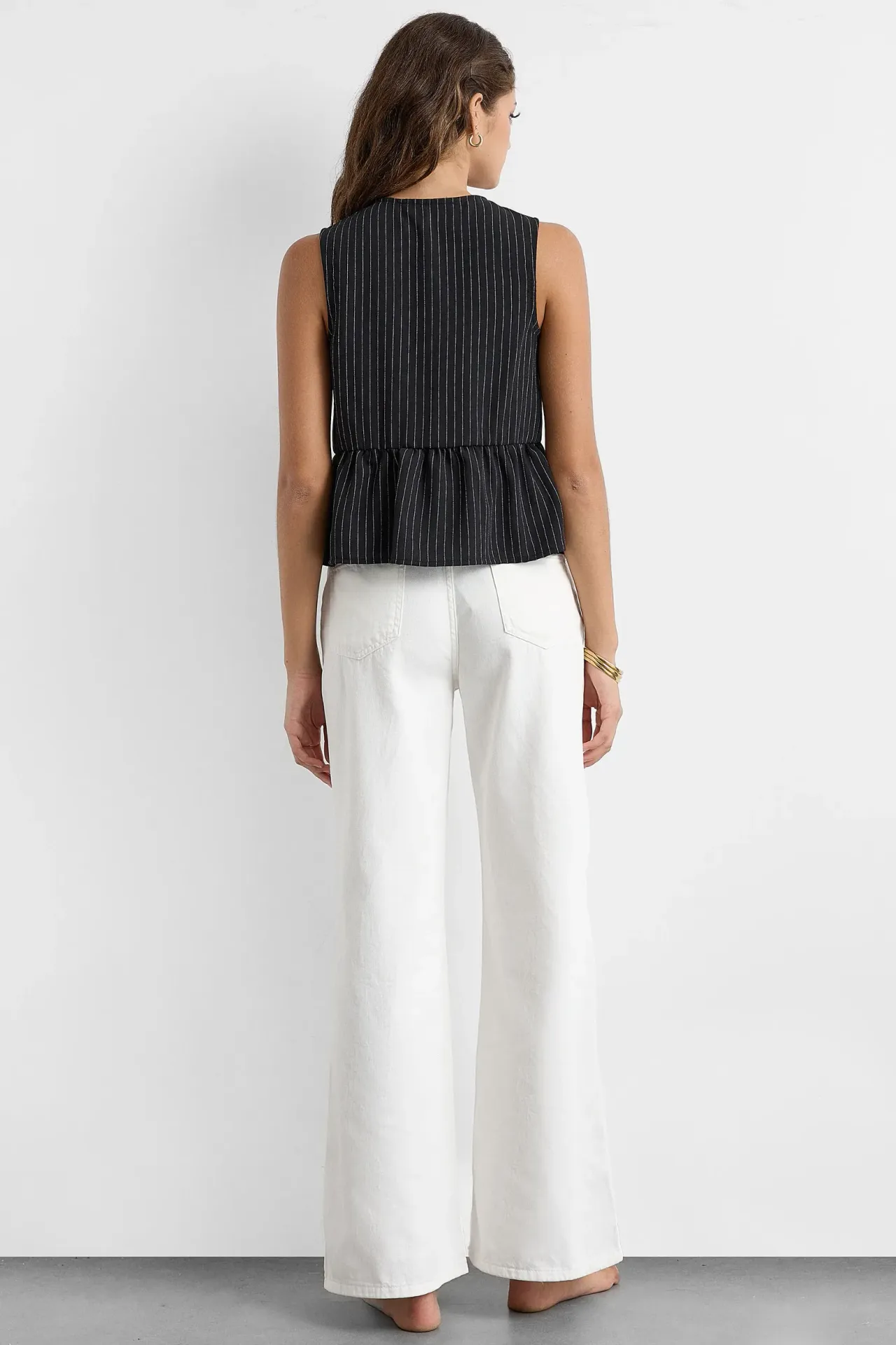Striped Sleeveless Blouse with Lace-Up Detail
