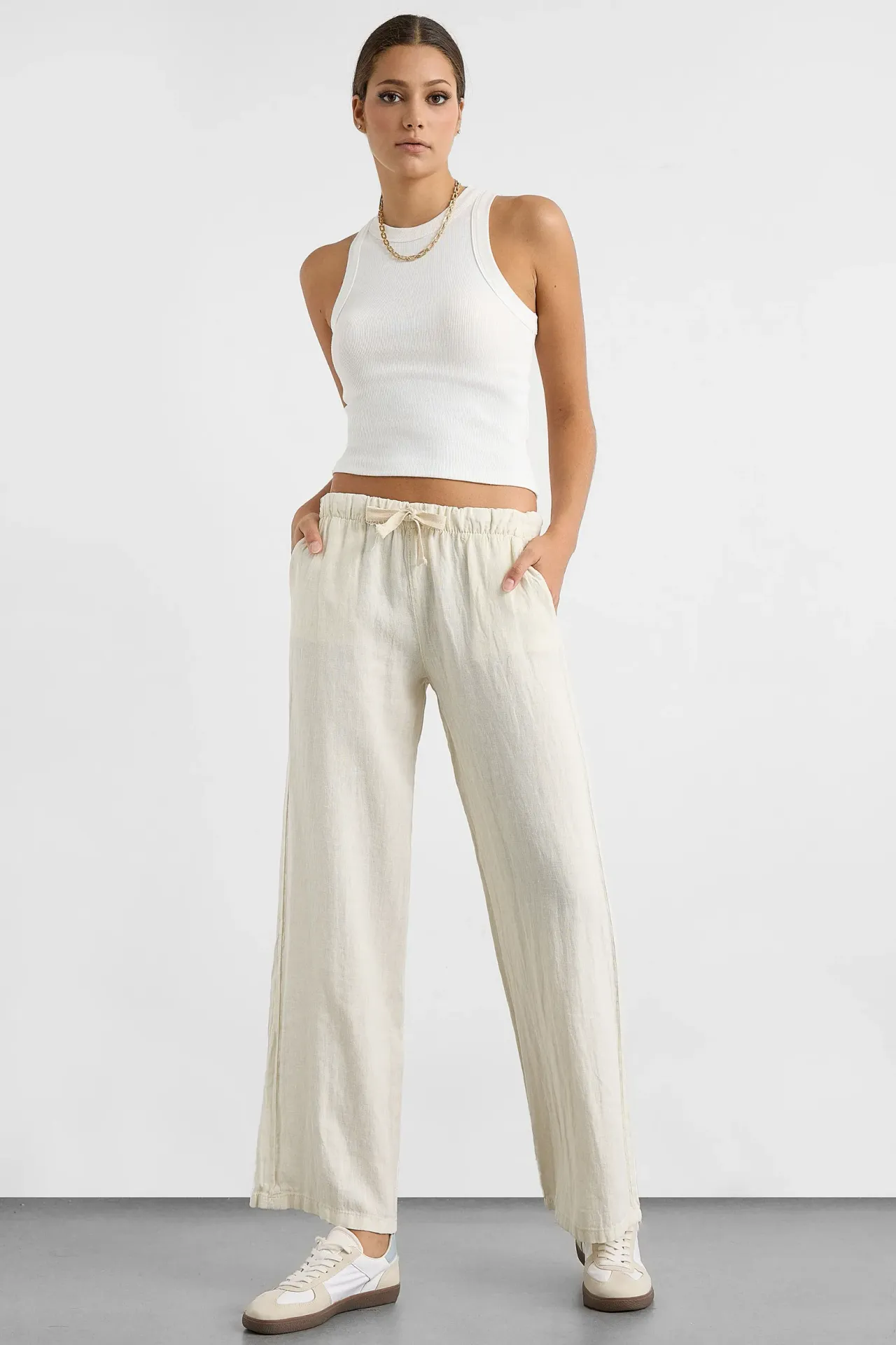 Elastic Waist Straight-Leg Pants