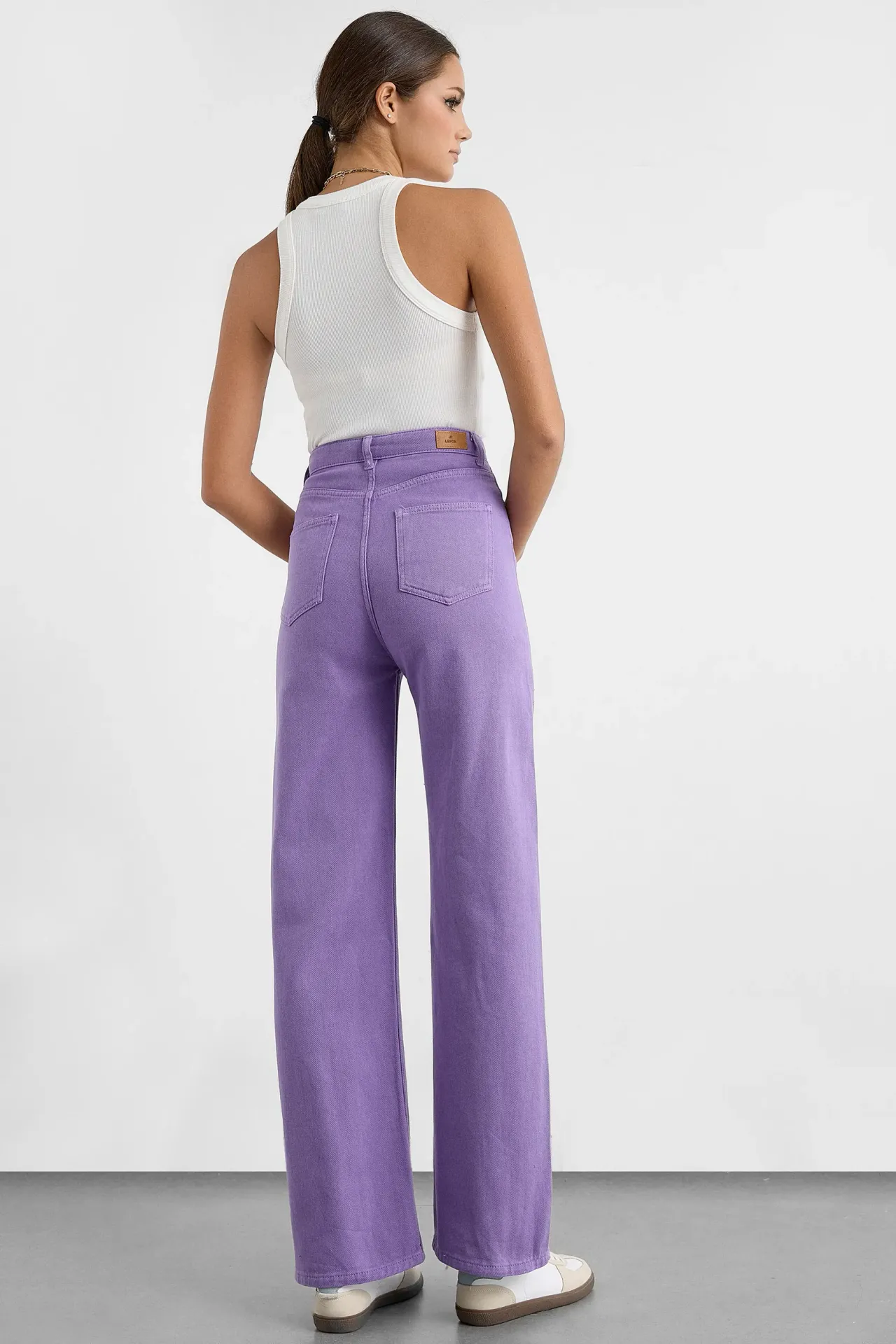 High-Waist Wide-Leg Cotton Trousers with Pocket