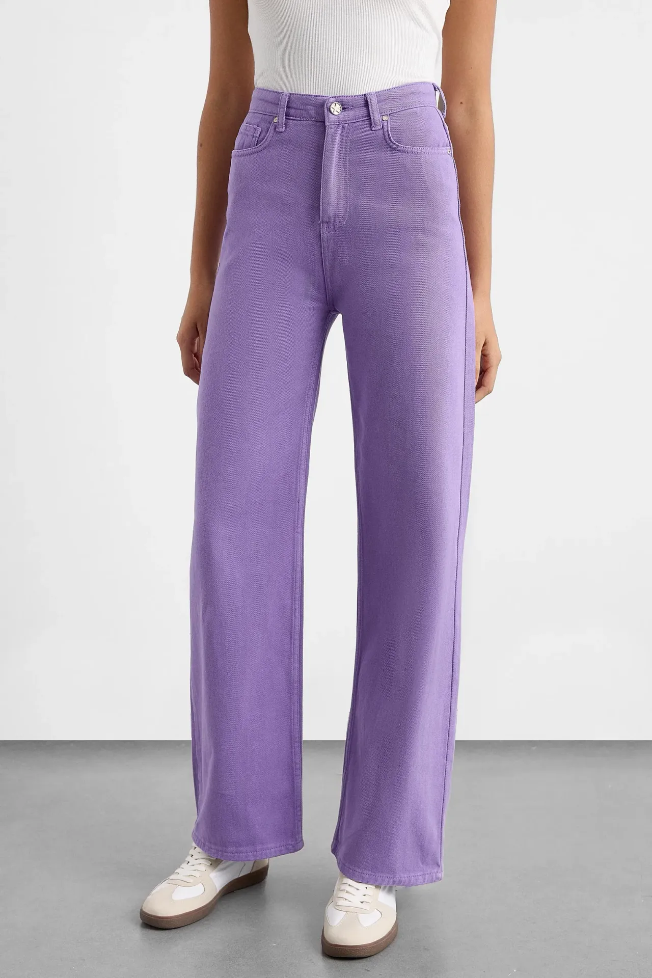 High-Waist Wide-Leg Cotton Trousers with Pocket