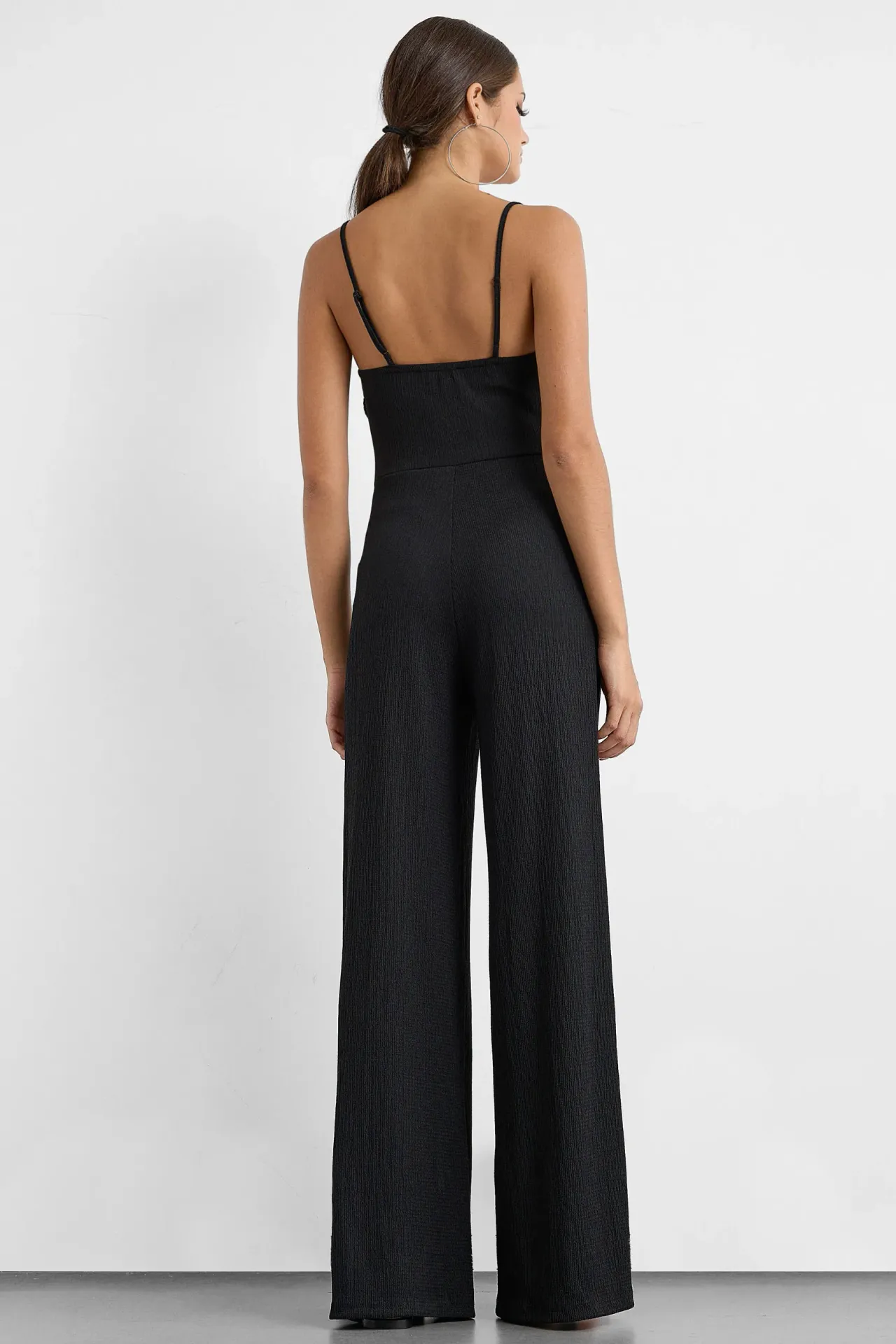 Cowl-Neck Flare Jumpsuit with Strap Detail