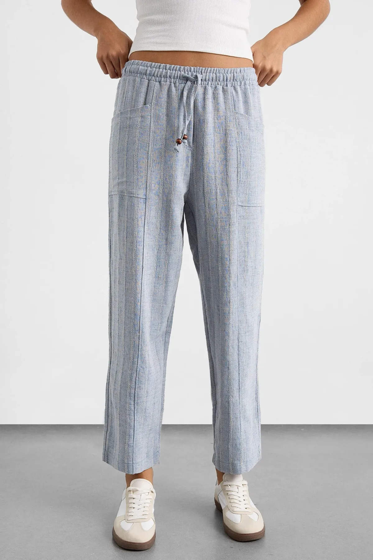 Striped Elastic Waist Straight-Leg Pants 2