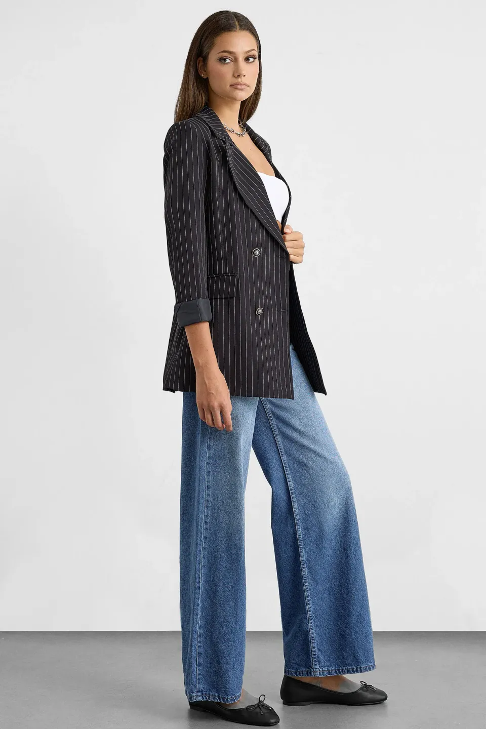 Striped Button-Detail Blazer